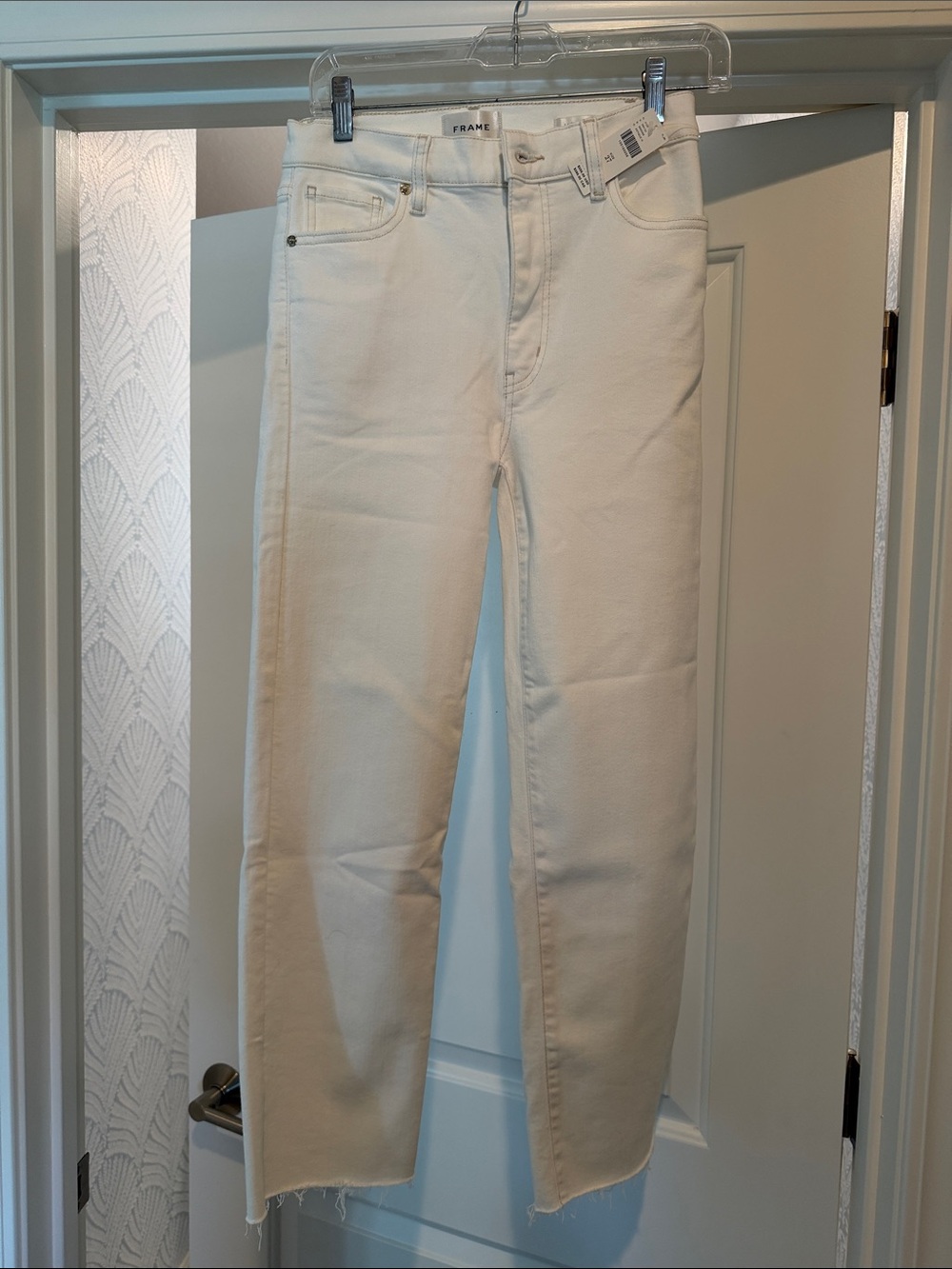 Frame Denim Cream Ankle-Length Straight Jeans
